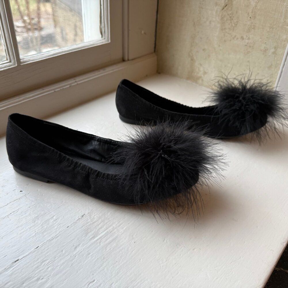 Kenneth Cole Feather Ballet Flats Satin Black Size 7